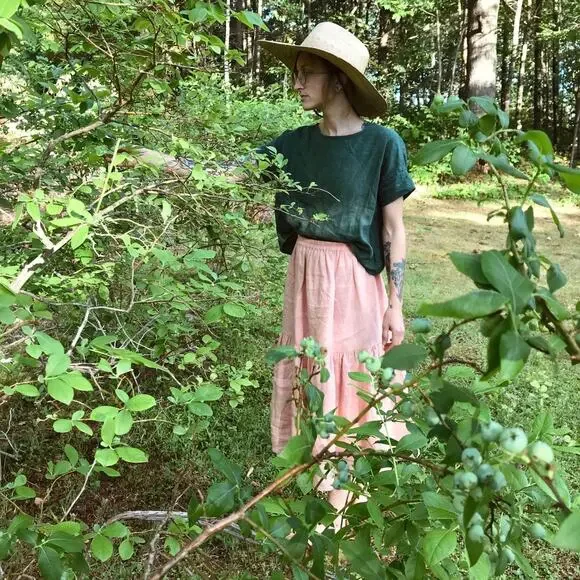 FOUND PATH Linen Market Boxy Tee Womens Small Spruce Square Top Short Sleeve - Picture 4 of 14